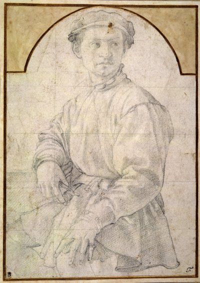 A seated youth wearing a cap (chalk on paper) بواسطة جاكوبو بونتورمو