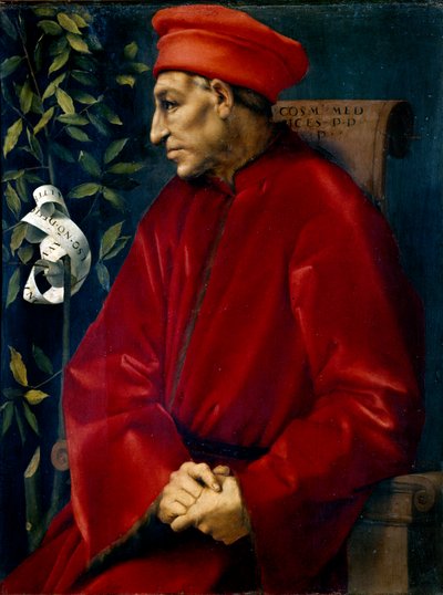 صورة لكوزيمو (كوزيمو دي ميديشي) ، المعروفة باسم كوزيمو ميديشي القديم (1389-1464) لوحة جاكوبو (إياكوبو) كاروتشي ديت إيل بونتورمو (بونتورمو) (1494-1556) بواسطة جاكوبو بونتورمو