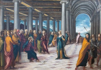 المسيح والزانية ج. 1545-48 (زيت على قماش) بواسطة جاكوبو روبوستي تينتوريتو