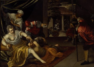 Samson and Delilah (oil on canvas) بواسطة جاكوبو روبوستي تينتوريتو