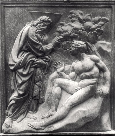 Creation of Adam, panel from the Porta Magna, c.1430 (marble) بواسطة جاكوبو ديلا كويرسيا