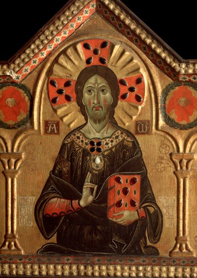 Polyptych مع الفادي والقديسين: تفاصيل يسوع الذي تم وضع علامة على هالة المسيح بصليب - زيت على اللوحة 1271 بواسطة جاكوبو دي ميليوري