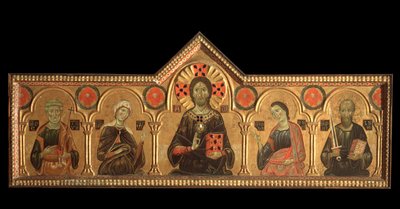 Polyptych مع الفادي والقديسين: الفادي (يسوع مع العذراء ، القديس بطرس ، القديس يوحنا الإنجيلي وسانت بول) - زيت على لوحة بواسطة جاكوبو دي ميليوري