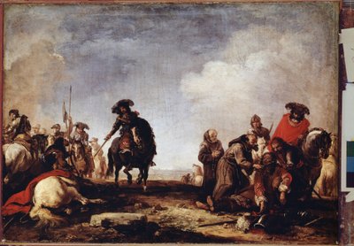 "بعد المعركة" (بعد المعركة) تمر مجموعة من الرهبان بين الجرحى ليباركوهم. لوحة لجاك كورتوا (1621-1696) متحف هيرميتاج في القرن السابع عشر ، سانت بطرسبرغ (سانت بطرسبرغ) بواسطة جاك كورتوا