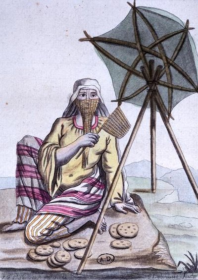 امرأة عربية من الصحراء تبيع الخبز ، من Encyclopedie des Voyages ، نقش لابروس بواسطة جاك (بعد) Grasset de Saint-Sauveur