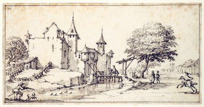 A chateau with drawbridge (pen & brown ink on paper) بواسطة جاك كالوت
