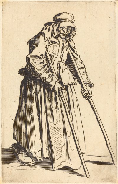 امرأة متسولة تحمل عكازين ، ح. 1622. بواسطة جاك كالوت