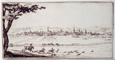 Nancy in the distance: harriers pursuing a hare (pen & brown ink on paper) بواسطة جاك كالوت