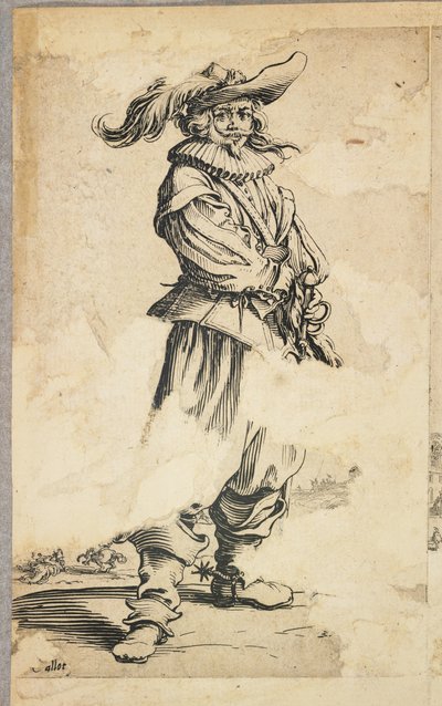 جندي بقبعة ذات ريش ، من لا نوبلس دي لورين (الصفحة العريضة) ، c.1620-23 بواسطة جاك كالوت