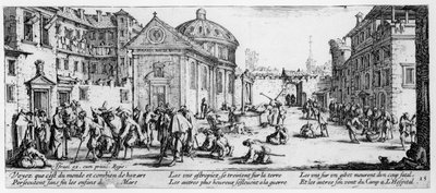 المستشفى ، اللوحة 15 من The Miseries and Misfortunes of War ، نقشها Israel Henriet (c.1590-1661) 1633 بواسطة جاك كالوت