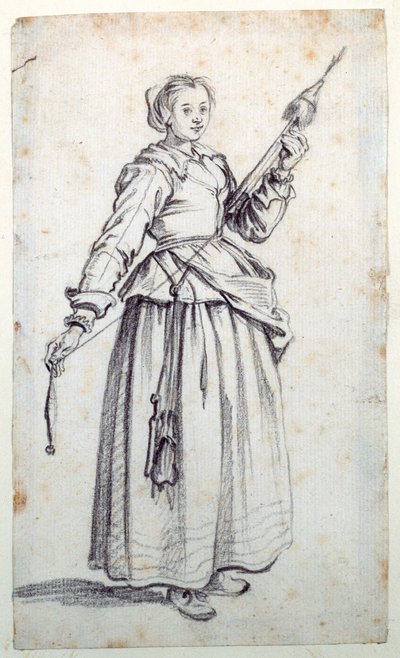 Woman with Spindle (black chalk on paper) بواسطة جاك كالوت