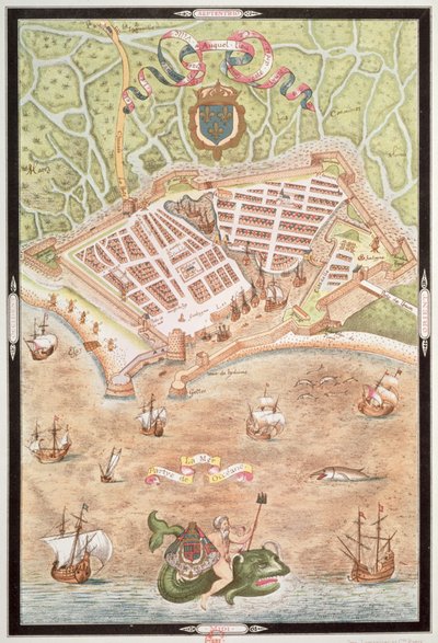 فاشيميل لخطة لو هافر في عام 1583 ، من "Les Premiers Oeuvres de Jacques Devaulx Pillote en la Marine" بواسطة جاك Devaulx