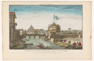 منظر لقلعة سانت أنجيلو وجسر الملاك فوق نهر التيبر في روما Chateau S Ange á Rome (العنوان على الكائن) بواسطة مجهول