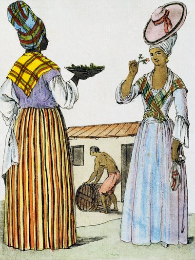 باعة الزهور في سانتو دومينغو ، نقش ملون من رسم لابروس (نشط 1796) ، من Encyclopedie des Voyages ، بقلم جاك غراسيت دي سان سوفور (1757-1810) بواسطة جاك غراسيت دي سانت سوفير