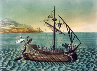 Duilius Corvus (جهاز صعود) على سفينة حربية رومانية ، بقلم جاك غراسيت دي سان سوفور (1757-1810) ، نقش من روما القديمة بواسطة جاك غراسيت دي سانت سوفير
