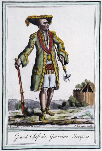 Grand Chief of Iroquois Warriors - in “” Encyclopedia of Travels”” by Grasset St Sauveur, Paris بواسطة جاك غراسيت دي سانت سوفير
