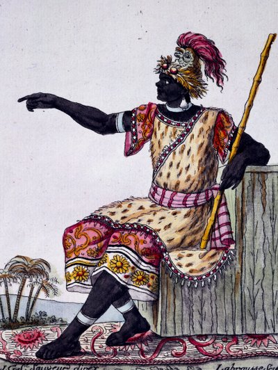 ملك لونغو ، نقش ملون من رسم لابروس (نشط 1796) ، من موسوعة الرحلات ، بقلم جاك غراسيت دي سان سوفور (1757-1810) بواسطة جاك غراسيت دي سانت سوفير