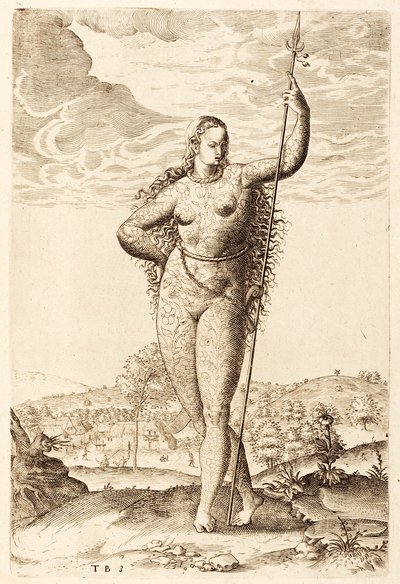 امرأة شابة تصورية ، c1585 (نقش وزن الجسم) بواسطة جاك لو موين