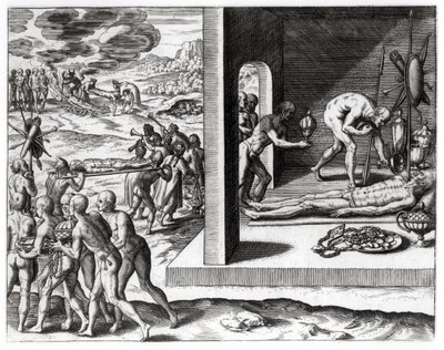 طقوس الجنائز الهندية ، من "الأمريكتين" ، كتبها ونقشها تيودور دي بري (1525-1575) ، 1602 بواسطة جاك لو موين