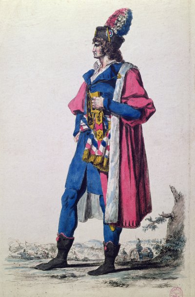 زي ممثل عن الشعب الفرنسي في عام 1793 ، من "مجموعة جديدة من الأزياء العسكرية من فرنسا ودول أخرى ، قديمًا وحديثًا" ، باريس بواسطة جاك لويس (بعد) ديفيد