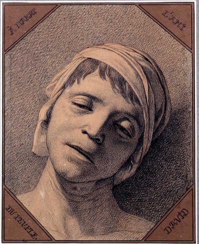 دراسة بعد الطبيعة لرئيس جان بول مارات (1763-1793) اغتيل في 13/7/1793 رسم جاك لويس ديفيد (1748-1825). خافت 0.27 × 0.21 م متحف قلعة فرساي بواسطة جاك لويس ديفيد
