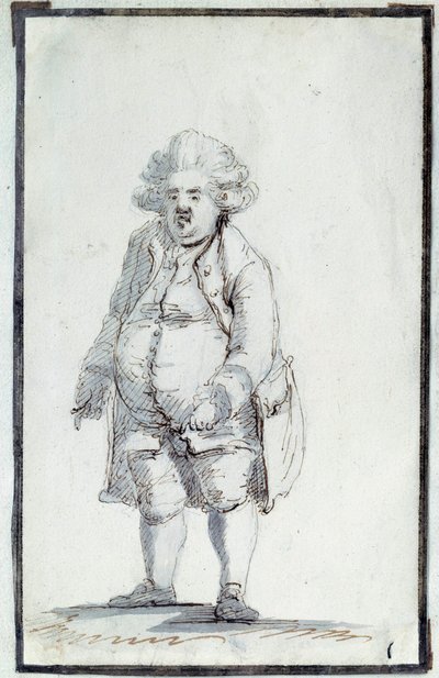 الثورة الفرنسية: "" كاريكاتور دي ميرابو-تونيو "" أندريه بونيفاس لويس ريكويتي (1754-1792) ، Viscount de Mirabeau ، المعروف باسم "Mirabeau-Tonneau" (Mirabeau Tonneau) لُقّب بالبرميل بسبب قوته. رسم بالحبر البني لجاك لويس بواسطة جاك لويس ديفيد