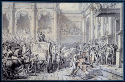 وصول عربة الإمبراطور نابليون الأول (1769-1821) إلى فندق دو فيل دو باريس في 16/12/1804 بمناسبة رسم حكومته لجاك لويس ديفيد (1748-1825) 1804 شمس. 0،26x0،4 م باريس ، متحف اللوفر بواسطة جاك لويس ديفيد