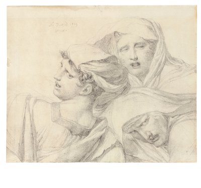 ثلاث سيدات يرتدين الزي الكلاسيكي ، طول الصدر ، مع تعبيرات مؤلمة ، 1819 بواسطة جاك لويس ديفيد