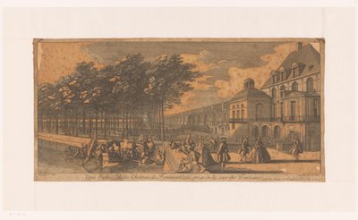 Gezicht op een laan bij de Cour de la Fontaine van kasteel Fontainebleau منظر لجناح Château Fontainebleau ، مأخوذ من Cour des Fontaines (العنوان على الكائن) بواسطة Lodewijk XV (ملك فرانكريك)