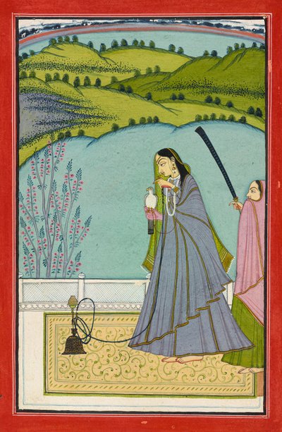 سيدة على شرفة بها شيشة وصقر ، حوالي عام 1760 (ألوان مائية غير شفافة وذهبية على ورق) بواسطة جمال هار