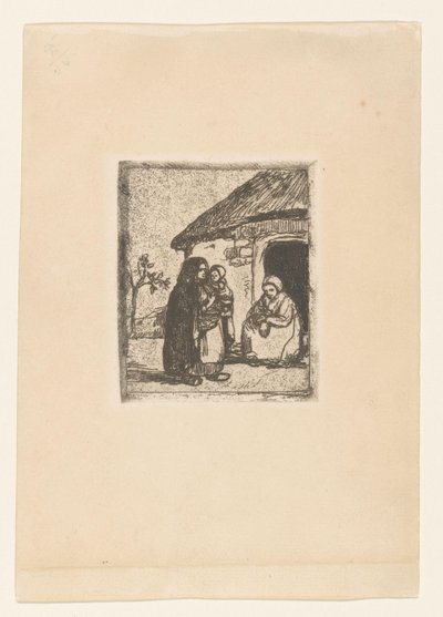 امرأتان وطفل أمام منزل Little Beggar Woman (العنوان الأصلي) بواسطة جاكوب سميتس