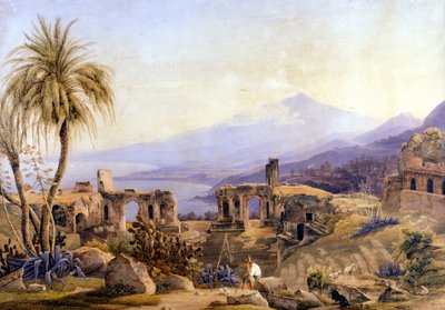 تاورمينا في صقلية: الآثار وإيتنا. رسم جاكوب سوتر حوالي عام 1850. بواسطة جاكوب سوتر