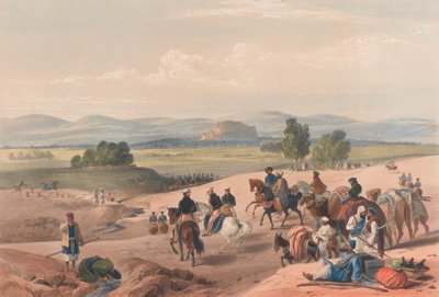 "الاقتراب من قلعة الكويتة [كذا]" ، حوالي عام 1839 (مطبوعة حجرية ، ملونة) بواسطة جيمس (بعد) أتكينسون