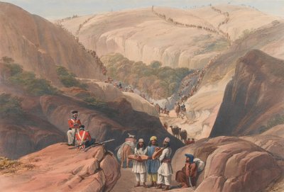"النزول الأول عبر ممر كوجا [كذا]" ، حوالي عام 1839 (طباعة حجرية ، ملون) بواسطة جيمس (بعد) أتكينسون