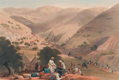 "The Third Descent of the Koojah Pass" ، حوالي عام 1839 (طباعة حجرية ، ملون) بواسطة جيمس (بعد) أتكينسون