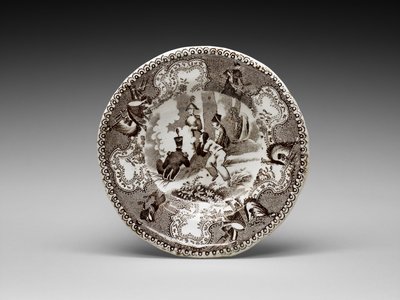 طبق الكأس ، ج. 1837-1856 (خزف مطلي بالرصاص مع طباعة نقل) بواسطة جيمس (Attr.to) الزان