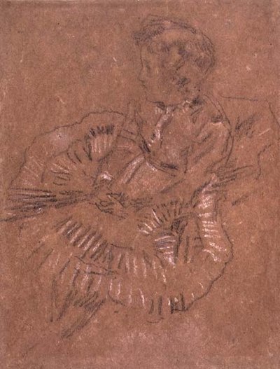 PD.67-1959 فتاة جالسة في تنورة كبيرة (دراسة لإلينور ليلاند) حوالي 1870-80 (طباشير أسود وأبيض على ورق بني) بواسطة جيمس أبوت ماكنيل ويسلر