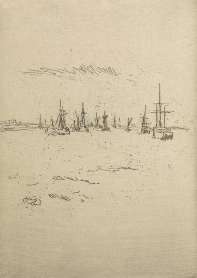 العودة إلى تيلبوري ، من مجموعة من اثني عشر نقشًا بعنوان The Naval Review ، 1887 بواسطة جيمس أبوت ماكنيل ويسلر