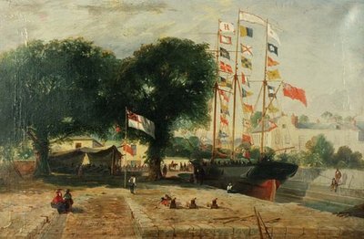 تم عرض The Three Masted Schooner "وردة إنجلترا" مرتدية إلى أعلى وأسفل بواسطة جيمس ب. جودريتش