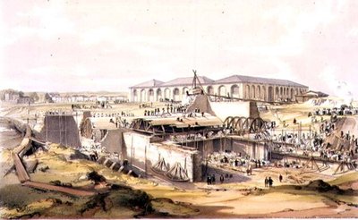 بناء بيت المحرك الثابت ، كامدن تاون ، 28 أبريل 1837 ، نقشها الفنان بواسطة جيمس بورن