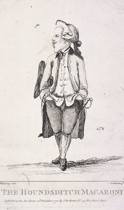 "The Houndsditch Macaroni" ، 1772 بواسطة جيمس بريثرتون