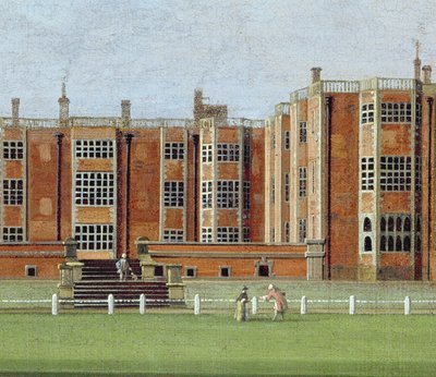 منظر من Temple Newsam House ، حوالي عام 1750 (زيت على قماش) (تفاصيل 128852 ، تُظهر القسم المركزي من الواجهة) بواسطة جيمس تشابمان