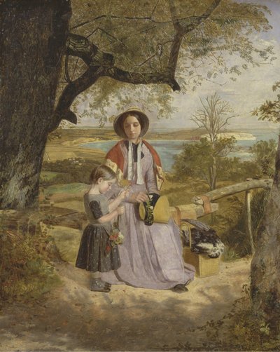 الأم والطفل على بعد Stile ، مع Culver Cliff ، Isle of Wight ، في المسافة حوالي 1849-50 (زيت على لوح) بواسطة جيمس كولينسون