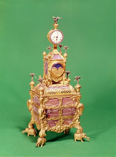ساعة الطاولة الموسيقية من جورج الثالث ، c.1766 (ormolu ، silver und agate) (انظر أيضًا 829810) بواسطة جيمس كوكس