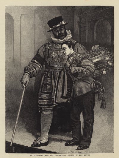 The Beefeater والطبال ، رسم تخطيطي في البرج بواسطة جيمس درومجول لينتون