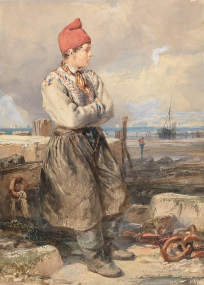 مشهد الساحل الفرنسي مع Fisherboy بواسطة جيمس دوفيلد هاردينج