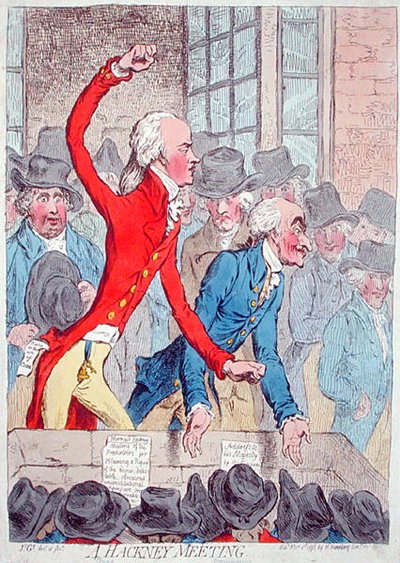 اجتماع هاكني ، نشرته هانا همفري عام 1796 (نقش ملون يدويًا) بواسطة جيمس جيلراي