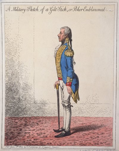 رسم عسكري لعصا مذهب ، أو بوكر مزخرف ، نشرته هانا همفري في عام 1800 (النقش الملون يدويًا) بواسطة جيمس جيلراي