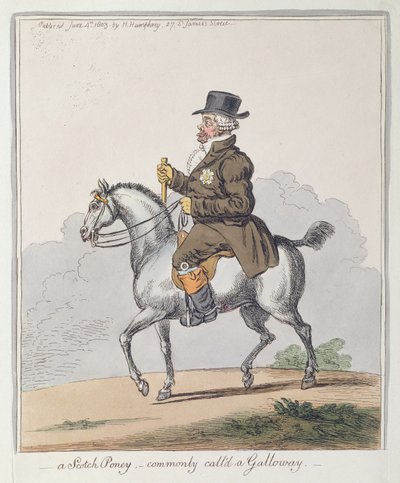 سكوتش بوني ، يطلق عليه عادة غالاوي ، نشرته هانا همفري في عام 1803 (النقش الملون يدويًا) بواسطة جيمس جيلراي