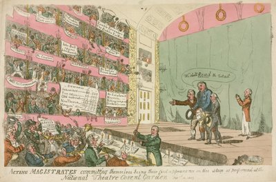 قضاة التمثيل بالإنابة ، كونهم أول ظهور لهم في المسرح الوطني كوفنت غاردن ، 1809 بواسطة جيمس جيلراي